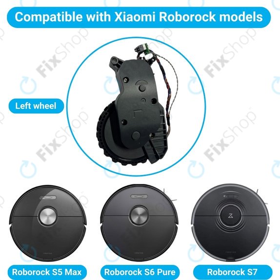 Колело с мотор за Xiaomi Roborock S5 Max, S6 Pure, S7, ляв, Left, черен, Black