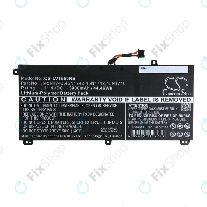 Батерия за Lenovo ThinkPad T550, T560, W550, 3900mAh, Li-Pol, 11.4V, 45N1743, HQ