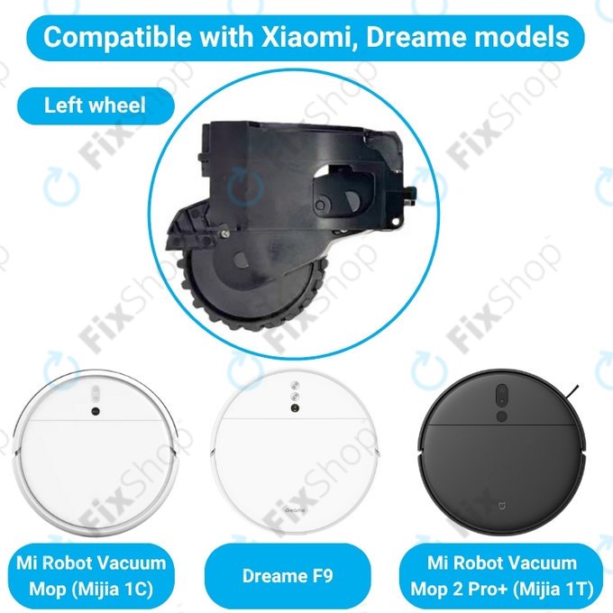Колело с мотор ляво за Xiaomi Dreame F9, Mi Robot Vacuum Mop (Mijia 1C), 2 Pro+ (Mijia 1T), Black, Черен