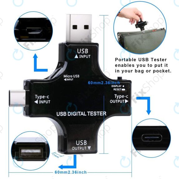 USB дигитален тестер 2в1 (с USB-C и USB 3.0), Eversame