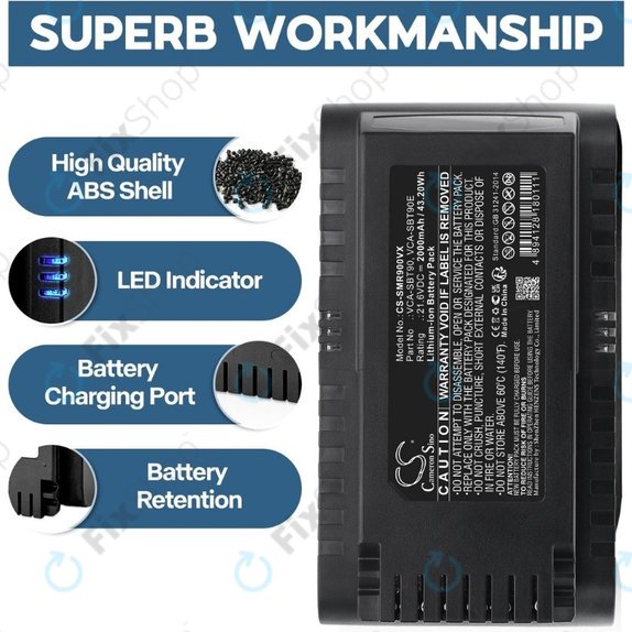 Батерия за Samsung Jet 75, 75 Multi, 75 Premium, VS70, 90, VS9000, VCA-SBT90, VCA-SBT90E, DJ96-00221A, Li-Ion 21.6V 2000mAh, HQ