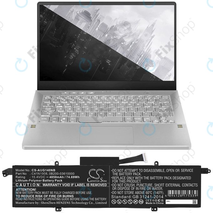 Батерия за Asus ROG Zephyrus G14 Ga401, 4850mAh, Li-Pol, 15.4V, C41N1908, HQ