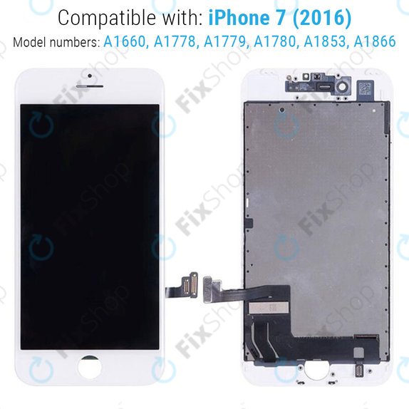 Дисплей за iPhone 7, White, Тъчскрийн с рамка