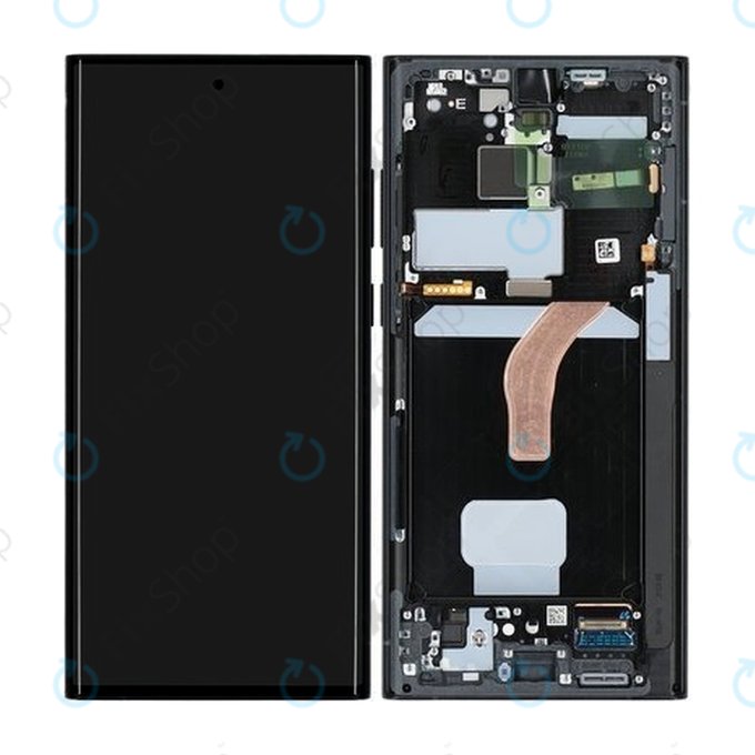 дисплей за Samsung S22 Ultra S908B, Тъчскрийн и рамка, GH82-27488E, GH82-27489E, Graphite, Genuine Service Pack