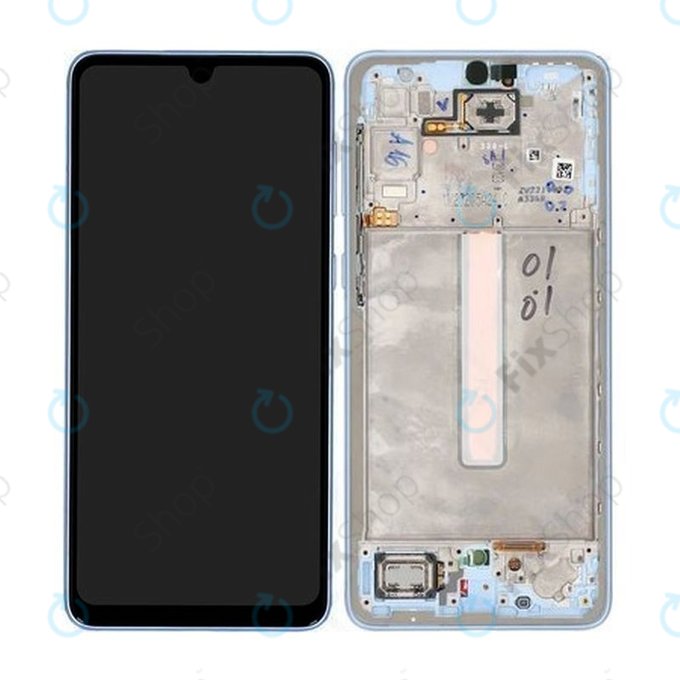 дисплей за Samsung A33 5G A336B, Тъчскрийн и рамка, TFT, GH82-28143C, GH82-28144C, Awesome Blue, Genuine Service Pack