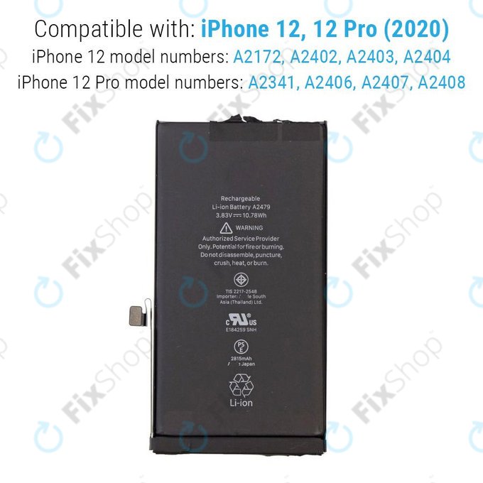 Батерия за iPhone 12, 12 Pro, 2815mAh, FixPremium