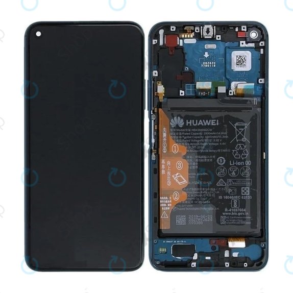 дисплей за Huawei Honor 20 Pro, Тъчскрийн и рамка с батерия, 02352VKL, Phantom Blue, Genuine Service Pack