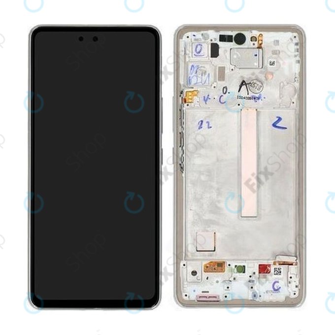 дисплей за Samsung A53 5G A536B, Тъчскрийн и рамка, GH82-28024B, GH82-28025B, Awesome White, Genuine Service Pack