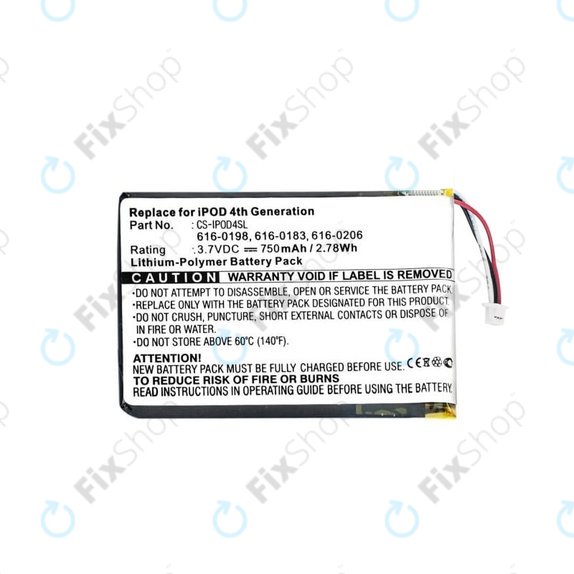 Батерия за Apple iPod (4th Gen), 616-0183, 750mAh, HQ