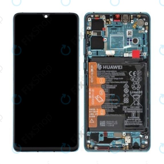 Дисплей с тъчскрийн, рамка и батерия за Huawei P30, 02352NLN, 02354HRH, 02354KUB, 02354HNJ, Aurora Blue, Genuine Service Pack