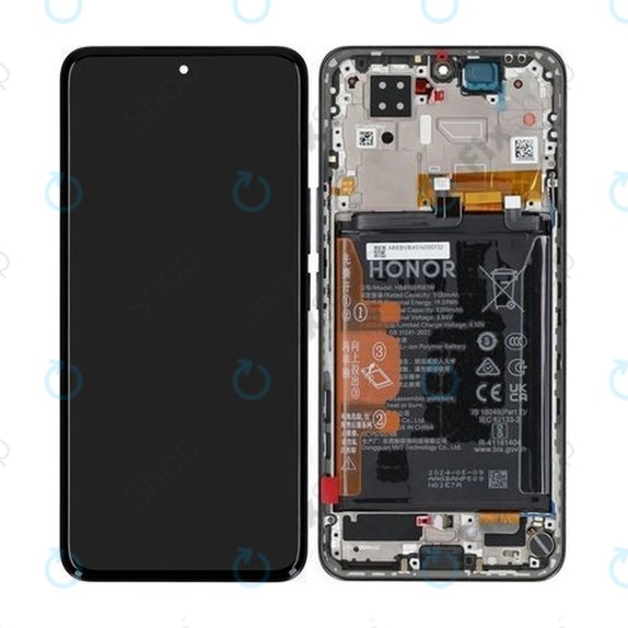 Дисплей за Honor 200, Black, Тъчскрийн с рамка and Батерия, 0235AKHV Genuine Service Pack