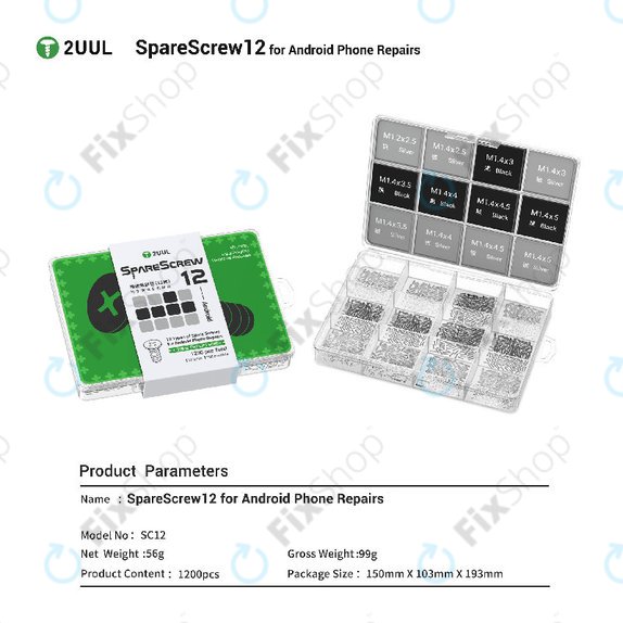 Комплект Phillips винтове за Android сервизи 2UUL SC12, 1200 бр.