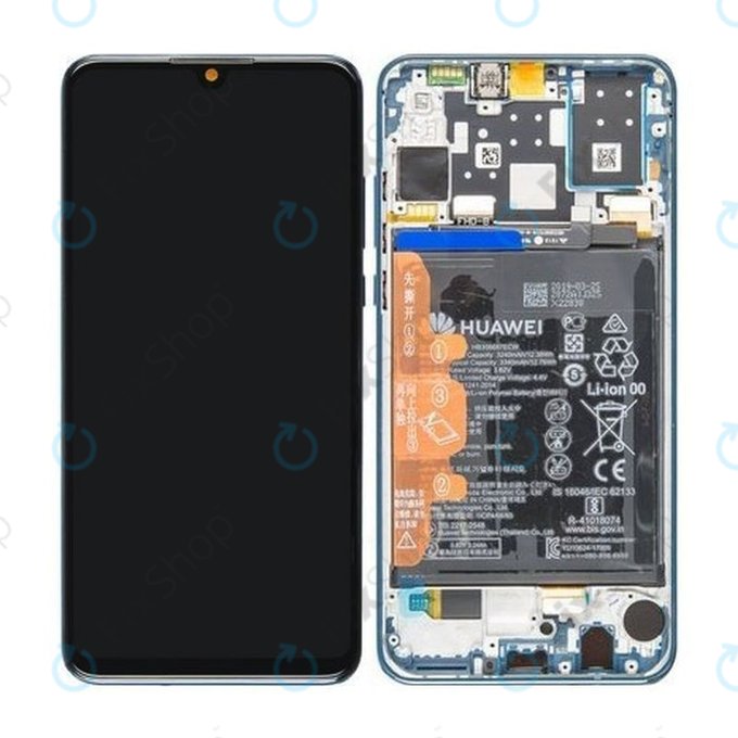 дисплей за Huawei P30 Lite, Тъчскрийн и рамка с батерия, 02352RQA, Peacock Blue, Genuine Service Pack