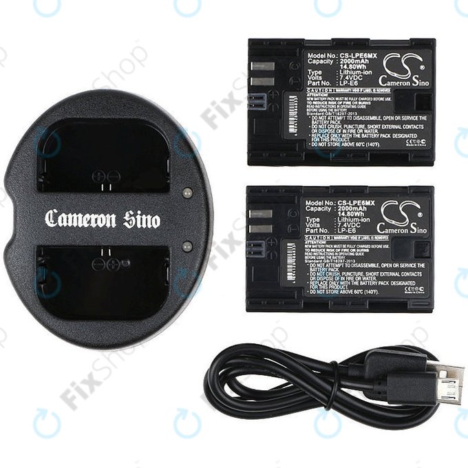 2 батерии с зарядно устройство заCanon EOS 5D Mark II, EOS 7D, 2000mAh, Li-Ion, 7.4V, LP-E6, HQ