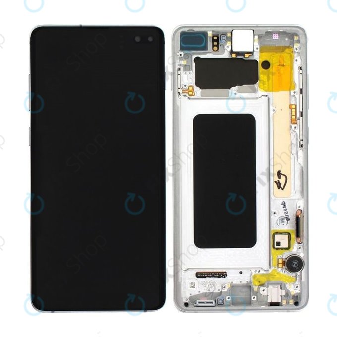 дисплей за Samsung S10 Plus G975F, GH82-18849B, GH82-18834G, GH82-18849G, GH82-18834B, Тъчскрийн и рамка, Prism White, Genuine Service Pack