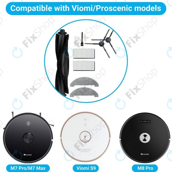 Стандартен комплект за Xiaomi Viomi S9, Lydsto R1, Proscenic M7 Pro, M8 Pro, черен, Black