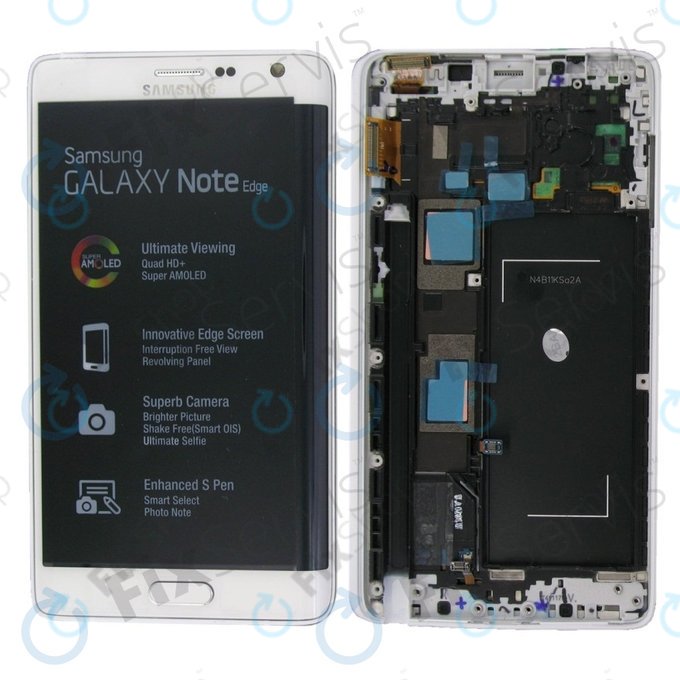 дисплей за Samsung Note Edge N915FY, Тъчскрийн и рамка, бял, White, GH97-16636B, Genuine Service Pack