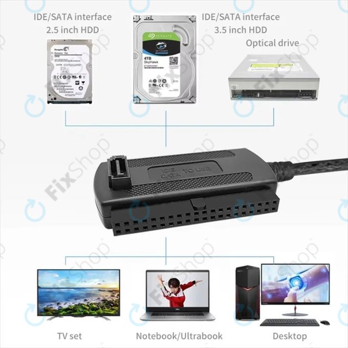 USB 2.0 към IDE / SATA адаптер за 2,5" и 3,5" HDD/SSD, с EU захранване