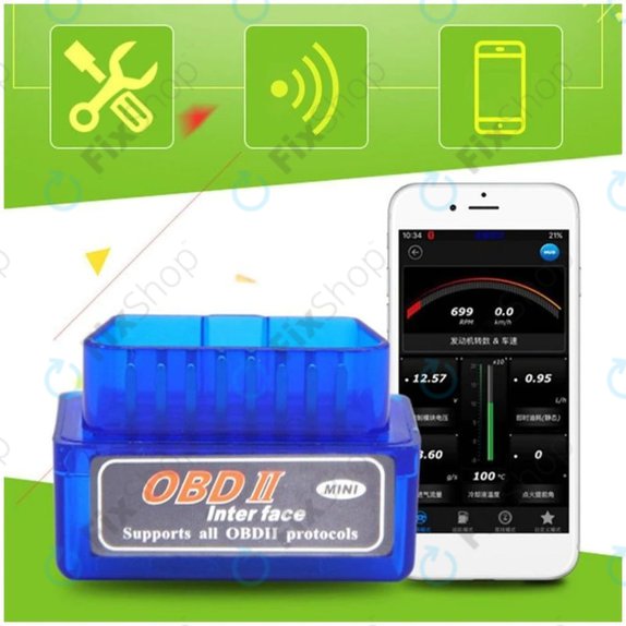 Уред за диагностика на автомобили, Mini, ELM327, Bluetooth, OBD2, Син, ELM Electronics