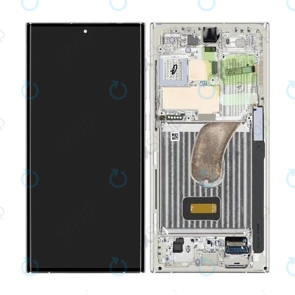 дисплей за Samsung S23 Ultra S918B, Тъчскрийн и рамка, GH82-30466B, GH82-30465B, Cream, Genuine Service Pack