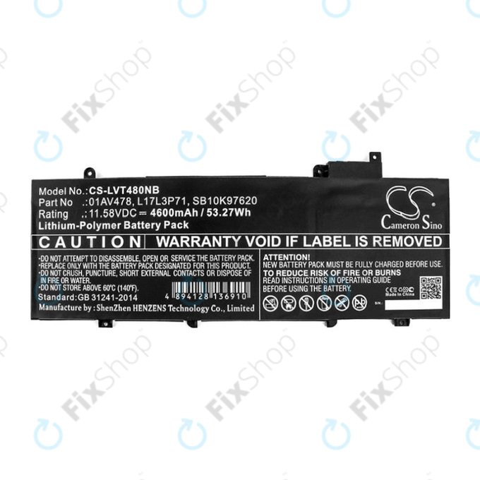 Батерия за Lenovo ThinkPad T480S, 4600mAh, Li-Pol, 11.58V, 01AV478, HQ