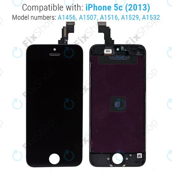 Дисплей за iPhone 5C, Black, Тъчскрийн с рамка