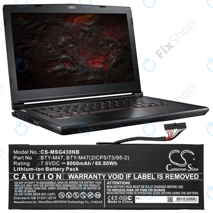 Батерия за MSI GS40, GS43, MS14, 8000mAh, Li-Ion, 7.6V, BTY-M47, HQ