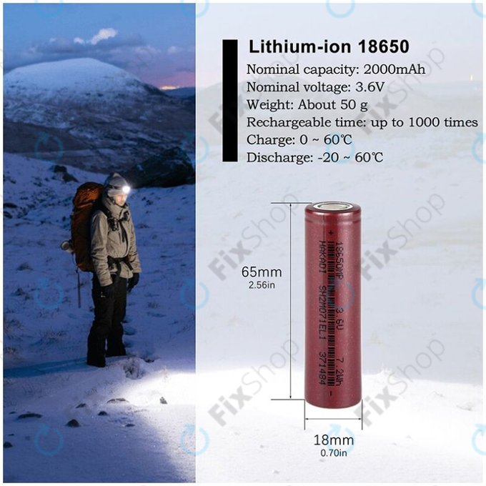 Акумулаторна литиево-йонна батерия 18650, 2000mAh, 3.6V