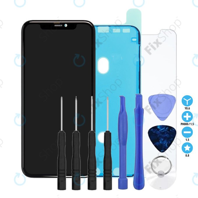 Дисплей In-Cell FHD за iPhone 11, Тъчскрийн с рамка, Лепило (Adhesive), Закалено стъкло, Инструменти, FixPremium