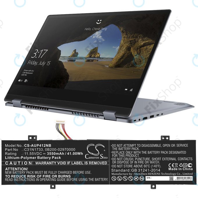Батерия за Asus VivoBook Flip 14 Tp412fa/ua, 3550mAh, Li-Pol, 11.55V, C31N1733, HQ
