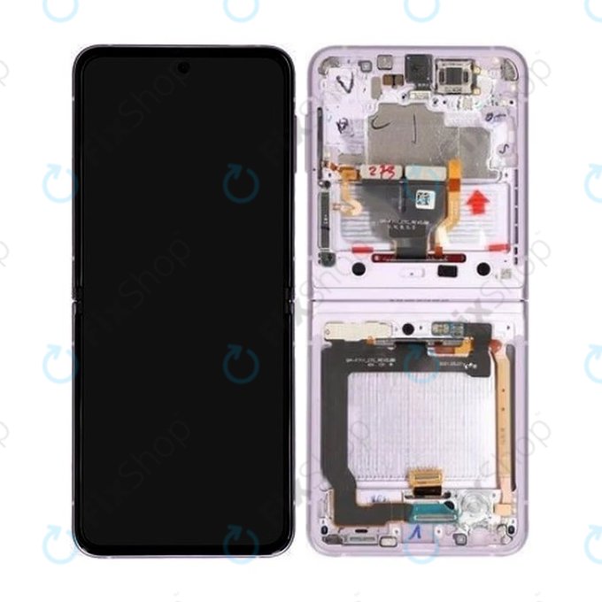 дисплей за Samsung Z Flip 3 F711B, Тъчскрийн и рамка, GH82-26273D, GH82-27244D, Lavender, Genuine Service Pack