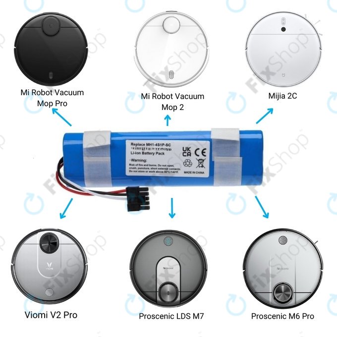 Батерия за Xiaomi Mi Robot Vacuum Mop Pro (P), 2 (Mijia 2C), Viomi V2 Pro, Proscenic LDS M7, STYJ02YM, MH1-4S1P-SC, Li-Ion 14.8V 3400mAh