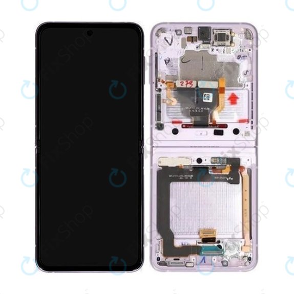 дисплей за Samsung Z Flip 3 F711B, Тъчскрийн и рамка, GH82-26273D, GH82-27244D, Lavender, Genuine Service Pack