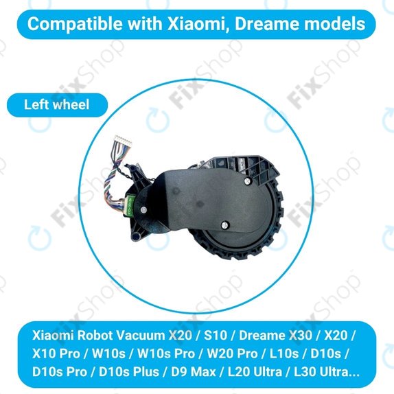 Колело с мотор ляво за Xiaomi Robot Vacuum X20, S10, Dreame X30, X20, X10 Pro, Black, Черен