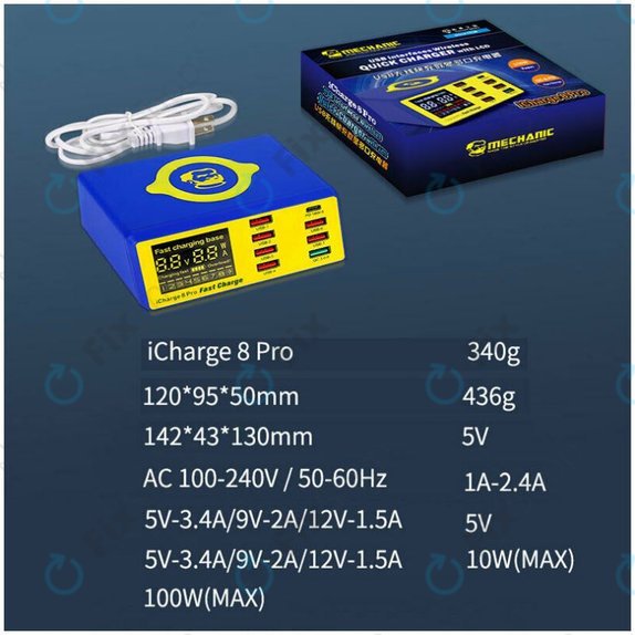 USB зарядна станция с USB-C, USB 3.0 и безжично зарядно устройство, Mechanic iCharge 8 Pro