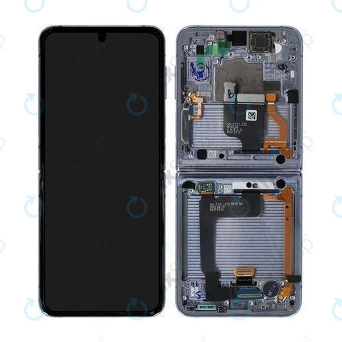 дисплей за Samsung Z Flip 4 F721B, Тъчскрийн и рамка, GH82-29440D, GH82-30238D, GH82-30239D, GH82-29441D, син, Blue, Genuine Service Pack