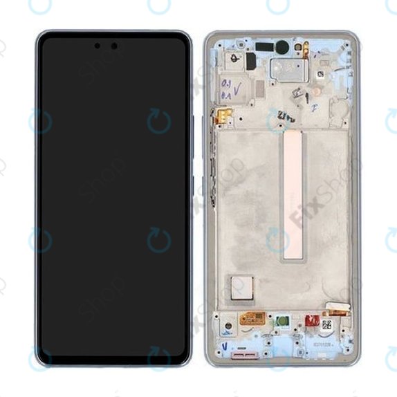 дисплей за Samsung A53 5G A536B, Тъчскрийн и рамка, GH82-28024C, GH82-28025C, Awesome Blue, Genuine Service Pack