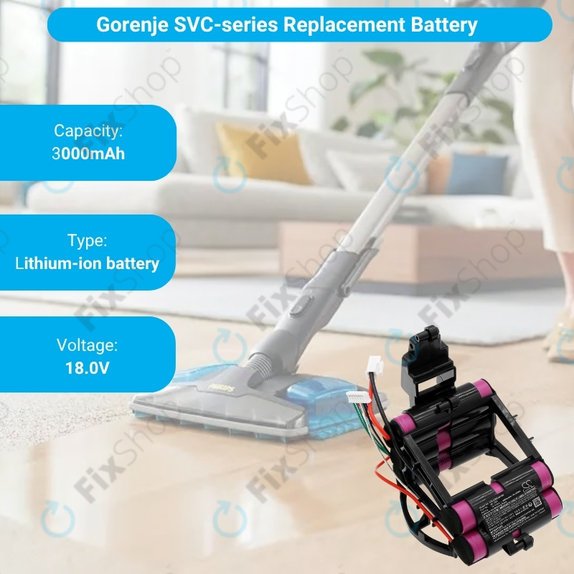 Батерия за Gorenje SVC-series, 861789, Li-Ion 18.0V 3000mAh, HQ