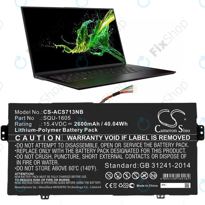 Батерия за Acer SF713-51, 2600mAh, Li-Pol, 15.4V, SQU-1605, HQ