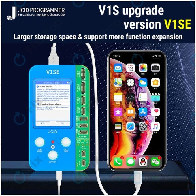 JC V1SE програмист с LCD, батерия, пръстов отпечатък, Face ID и платки от серия 12 (iPhone 7 - 12 Pro Max)