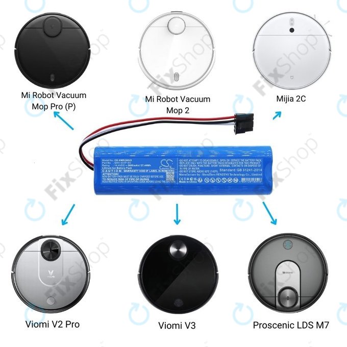 Батерия за Xiaomi Mi Robot Vacuum Mop Pro (P), 2 (Mijia 2C), Viomi V2 Pro, Proscenic LDS M7, STYJ02YM, MH1-4S1P-SC, Li-Ion 14.4V 2600mAh, HQ