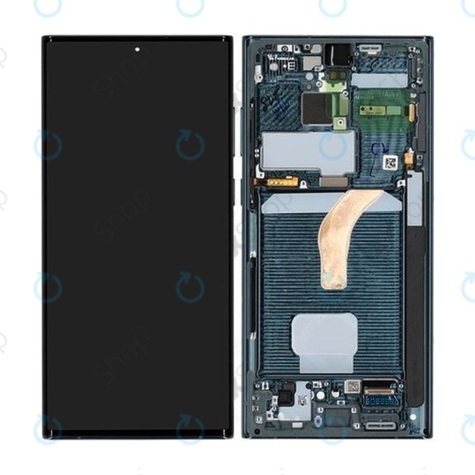 дисплей за Samsung S22 Ultra S908B, Тъчскрийн и рамка, TFT, GH82-27489D, GH82-27488D, Green, Genuine Service Pack