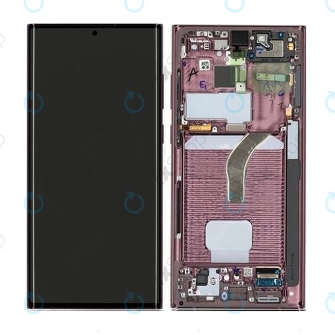 дисплей за Samsung S22 Ultra S908B, Тъчскрийн и рамка, GH82-27488B, GH82-27489B, Burgundy, Genuine Service Pack