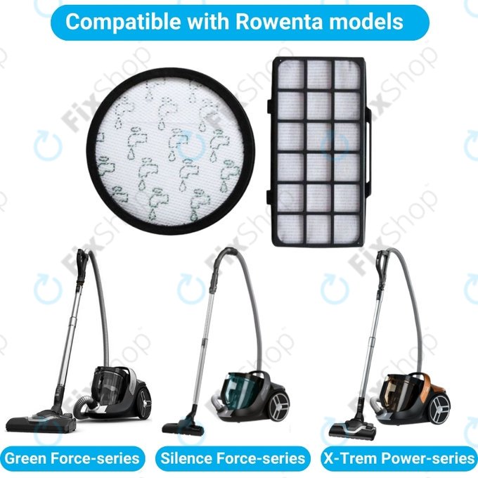 HEPA филтър + миещ се прахов филтър за Rowenta Silence Force, X-Trem Power (ZR006001)