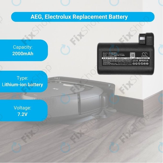 Батерия за AEG RX-series, Electrolux E, P-series, S91-0400410-SU2, OSBP72LI, OSBP72LI25, Li-Ion 7.2V 2000mAh, HQ