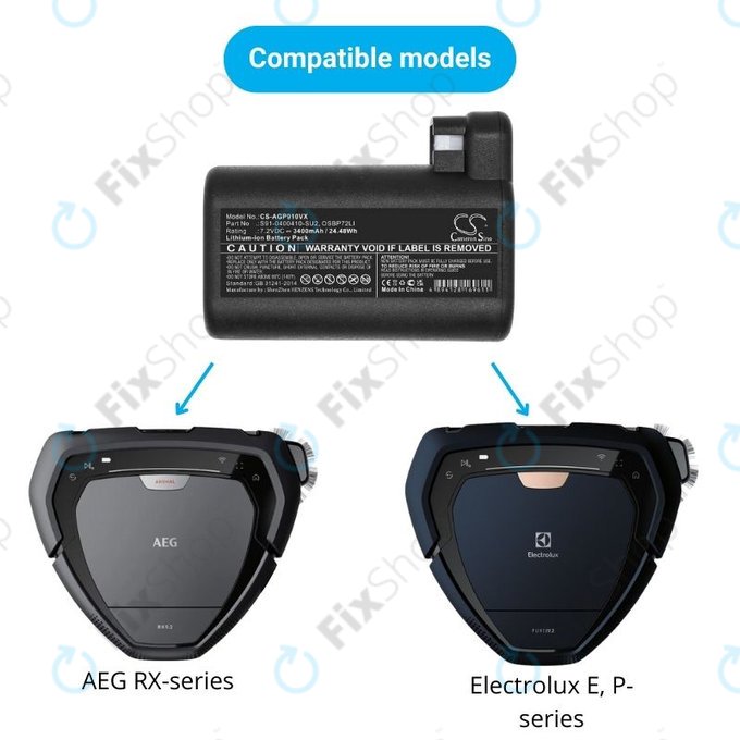 Батерия за AEG RX-series, Electrolux E, P-series, S91-0400410-SU2, OSBP72LI, OSBP72LI25, Li-Ion 7.2V 3400mAh, HQ