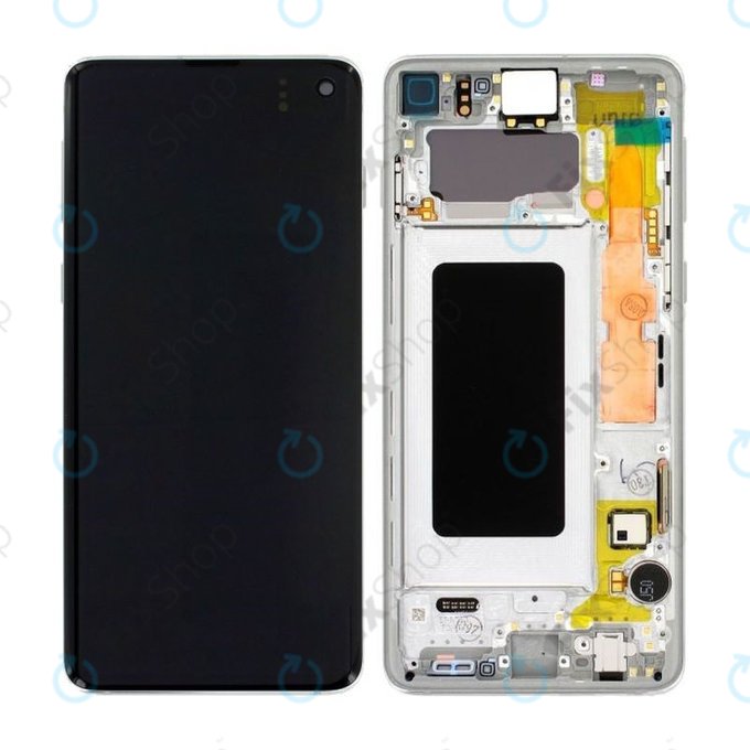 дисплей за Samsung S10 G973F, GH82-18850B, GH82-18835B, Тъчскрийн и рамка, Prism White, Genuine Service Pack