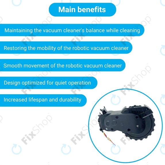 Колело с мотор ляво за Xiaomi Mijia E10, E12, Mi Robot Vacuum Mop 2 Lite, 2 Pro, Black, Черен