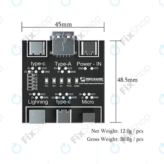 Тестер за дата кабели (Lightning, USB-C, microUSB), Mechanic DT3