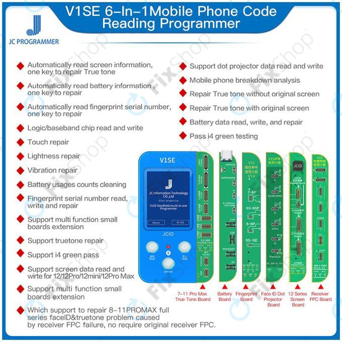 JC V1SE програмист с LCD, батерия, пръстов отпечатък, Face ID и платки от серия 12 (iPhone 7 - 12 Pro Max)